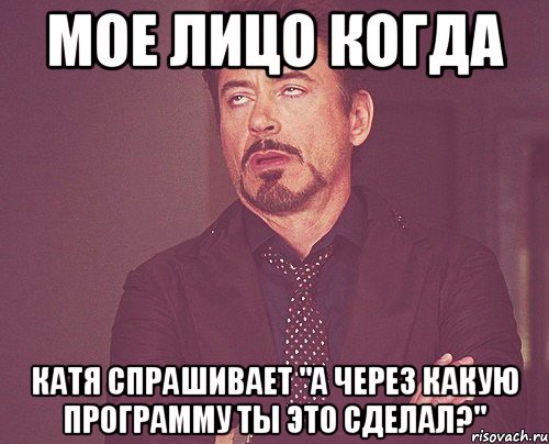 мое лицо когда катя спрашивает "а через какую программу ты это сделал?", Мем твое выражение лица