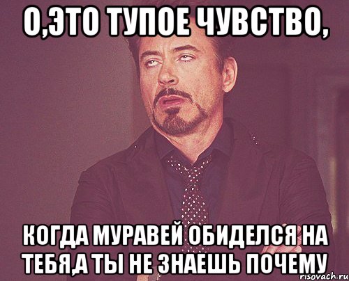 о,это тупое чувство, когда муравей обиделся на тебя,а ты не знаешь почему, Мем твое выражение лица