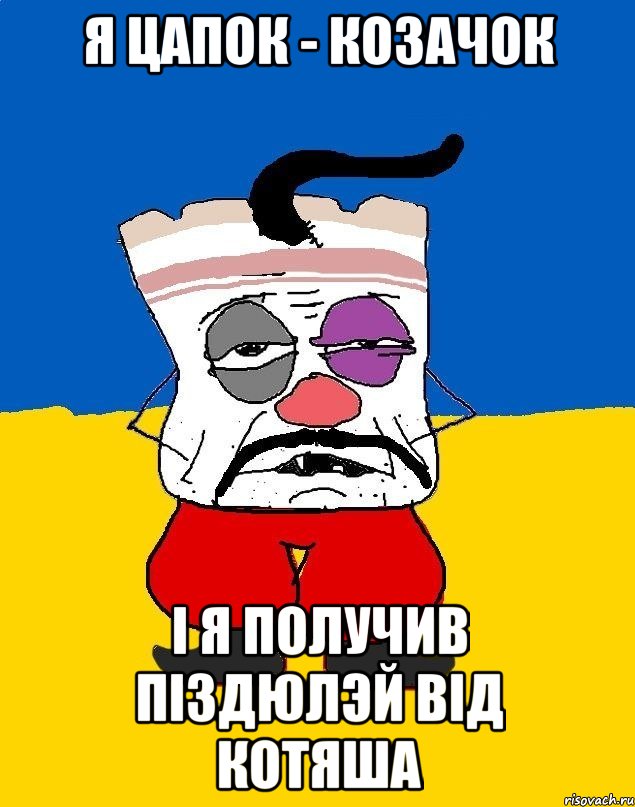 я цапок - козачок і я получив піздюлэй від котяша, Мем Западенец - тухлое сало