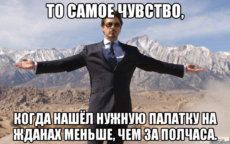 то самое чувство, когда нашёл нужную палатку на жданах меньше, чем за полчаса., Мем железный человек