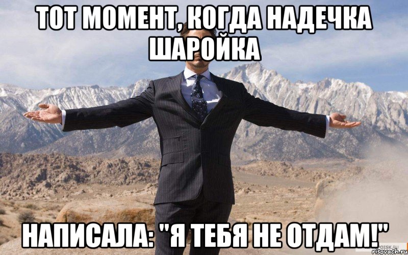 тот момент, когда надечка шаройка написала: "я тебя не отдам!", Мем железный человек