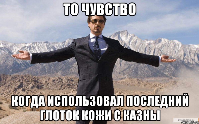 то чувство когда использовал последний глоток кожи с казны, Мем железный человек