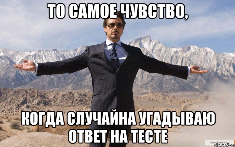 то самое чувство, когда случайна угадываю ответ на тесте, Мем железный человек