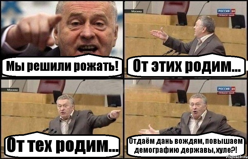 Мы решили рожать! От этих родим... От тех родим... Отдаём дань вождям, повышаем демографию державы, хуле?!, Комикс Жириновский