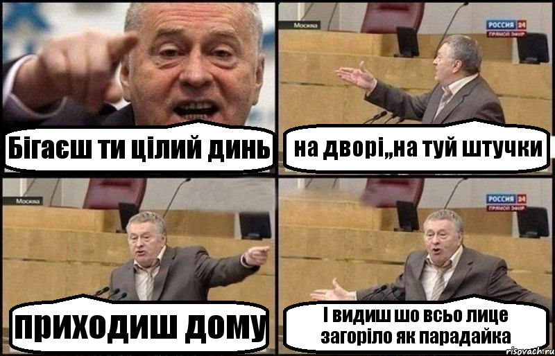 Бігаєш ти цілий динь на дворі,,на туй штучки приходиш дому І видиш шо всьо лице загоріло як парадайка, Комикс Жириновский