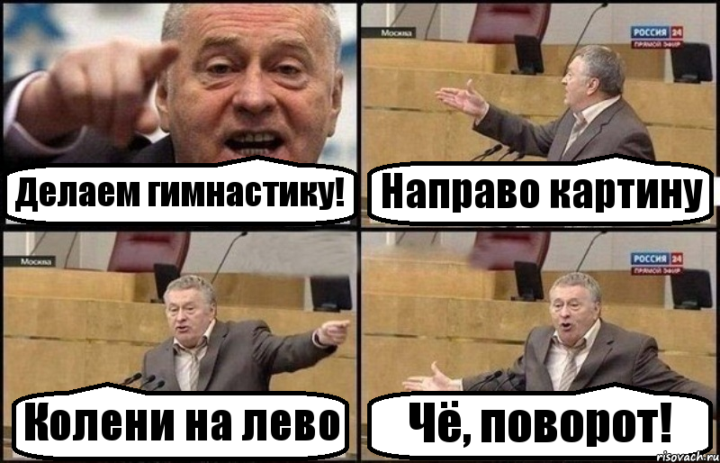 Делаем гимнастику! Направо картину Колени на лево Чё, поворот!, Комикс Жириновский