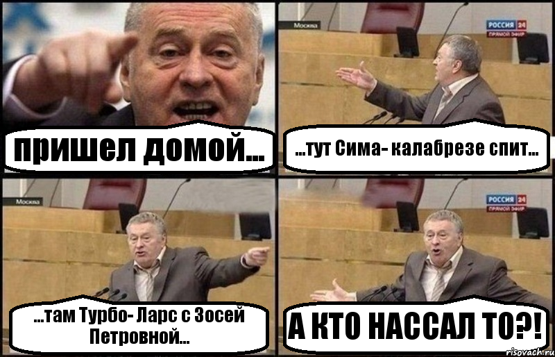 пришел домой... ...тут Сима- калабрезе спит... ...там Турбо- Ларс с Зосей Петровной... А КТО НАССАЛ ТО?!, Комикс Жириновский