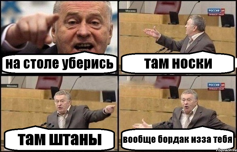 на столе уберись там носки там штаны вообще бордак изза тебя, Комикс Жириновский