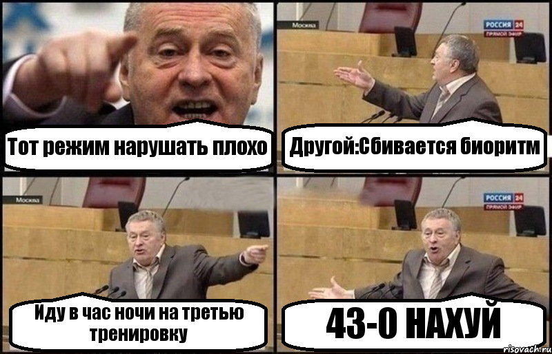 Тот режим нарушать плохо Другой:Сбивается биоритм Иду в час ночи на третью тренировку 43-0 НАХУЙ, Комикс Жириновский