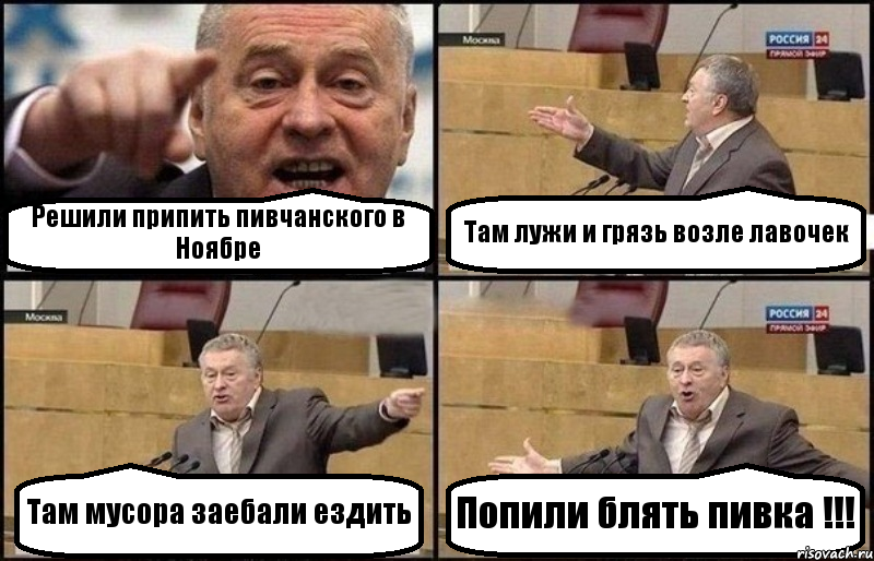 Решили припить пивчанского в Ноябре Там лужи и грязь возле лавочек Там мусора заебали ездить Попили блять пивка !!!, Комикс Жириновский