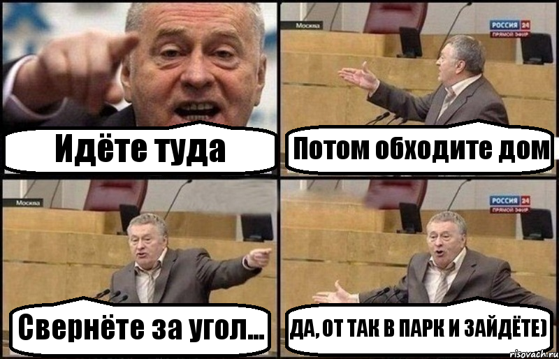 Идёте туда Потом обходите дом Свернёте за угол... ДА, ОТ ТАК В ПАРК И ЗАЙДЁТЕ), Комикс Жириновский