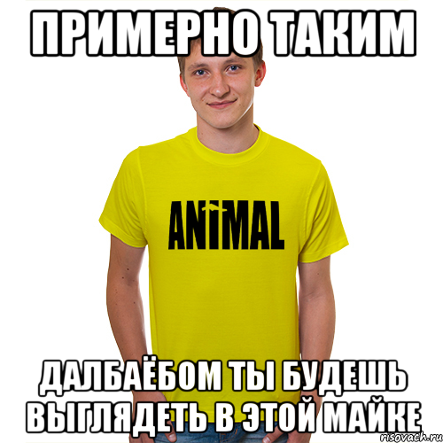 примерно таким далбаёбом ты будешь выглядеть в этой майке, Мем 6536363