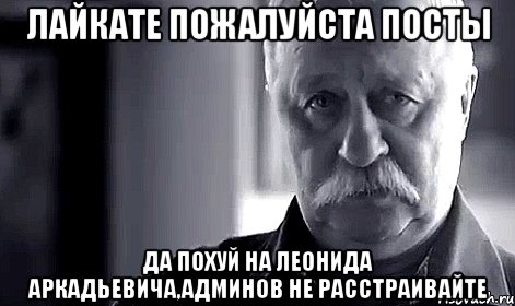 лайкате пожалуйста посты да похуй на леонида аркадьевича,админов не расстраивайте, Мем Не огорчай Леонида Аркадьевича