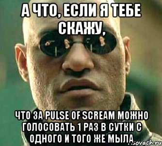 а что, если я тебе скажу, что за pulse of scream можно голосовать 1 раз в сутки с одного и того же мыла, Мем  а что если я скажу тебе