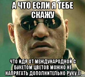 а что если я тебе скажу что идя от международной с букетом цветов можно не напрягать дополнительно руку.)), Мем  а что если я скажу тебе