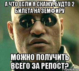 а что если я скажу, будто 2 билета на земфиру можно получить всего за репост?, Мем  а что если я скажу тебе