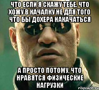 что если я скажу тебе, что хожу в качалку не для того что бы дохера накачаться а просто потому, что нравятся физические нагрузки, Мем  а что если я скажу тебе