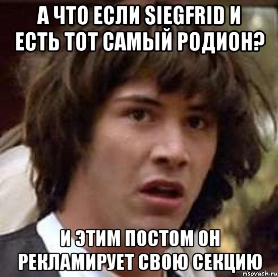 а что если siegfrid и есть тот самый родион? и этим постом он рекламирует свою секцию, Мем А что если (Киану Ривз)