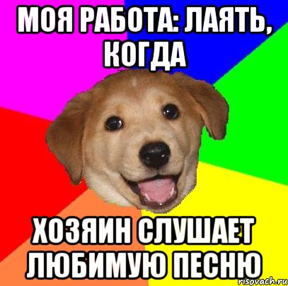 моя работа: лаять, когда хозяин слушает любимую песню, Мем Advice Dog