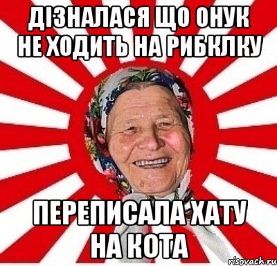 дізналася що онук не ходить на рибклку переписала хату на кота, Мем  бабуля