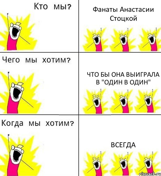 Фанаты Анастасии Стоцкой Что бы она выиграла в "Один в Один" Всегда, Комикс Что мы хотим