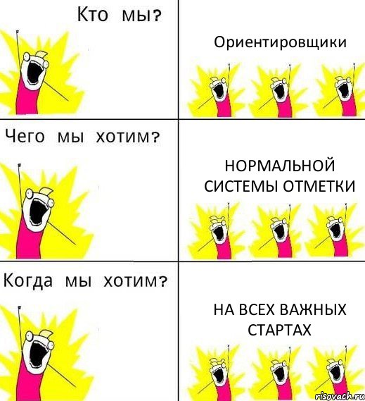 Ориентировщики Нормальной системы отметки На всех важных стартах, Комикс Что мы хотим