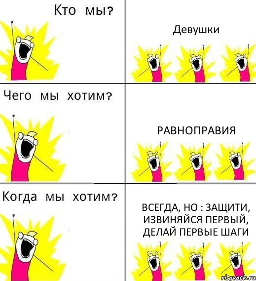 Девушки Равноправия Всегда, но : защити, извиняйся первый, делай первые шаги, Комикс Что мы хотим