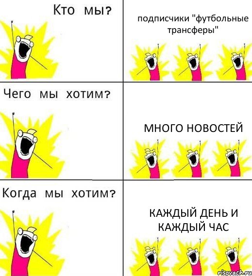 подписчики "футбольные трансферы" много новостей каждый день и каждый час, Комикс Что мы хотим