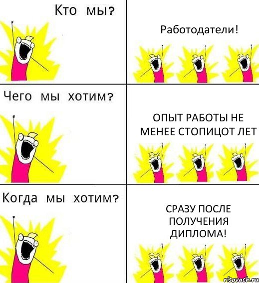 Работодатели! Опыт работы не менее стопицот лет Сразу после получения диплома!, Комикс Что мы хотим