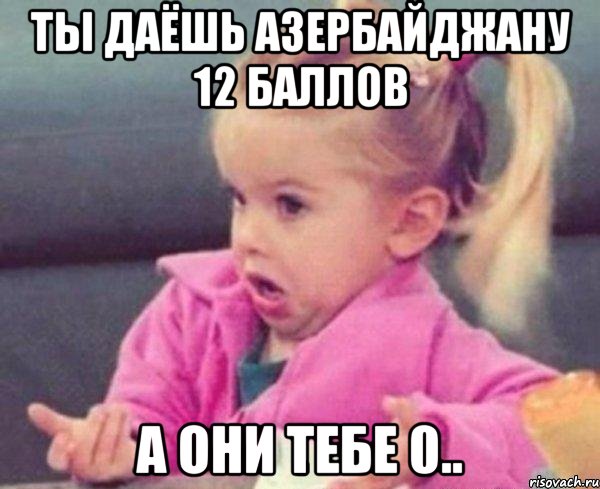 ты даёшь азербайджану 12 баллов а они тебе 0.., Мем  Ты говоришь (девочка возмущается)