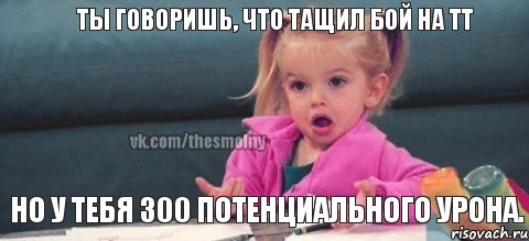 Ты говоришь, что тащил бой на ТТ но у тебя 300 потенциального урона., Мем  Ты говоришь (девочка возмущается)