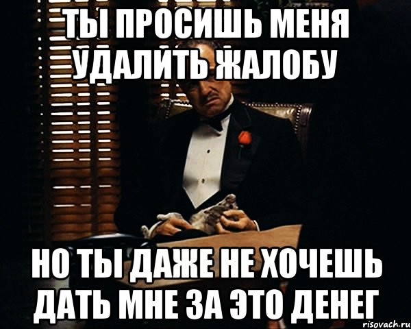 ты просишь меня удалить жалобу но ты даже не хочешь дать мне за это денег, Мем Дон Вито Корлеоне