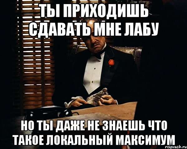 ты приходишь сдавать мне лабу но ты даже не знаешь что такое локальный максимум, Мем Дон Вито Корлеоне