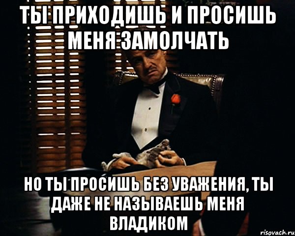 ты приходишь и просишь меня замолчать но ты просишь без уважения, ты даже не называешь меня владиком, Мем Дон Вито Корлеоне