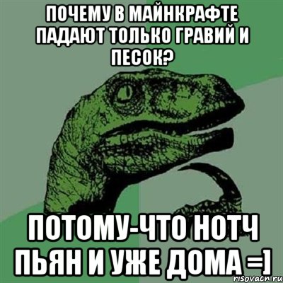 почему в майнкрафте падают только гравий и песок? потому-что нотч пьян и уже дома =], Мем Филосораптор