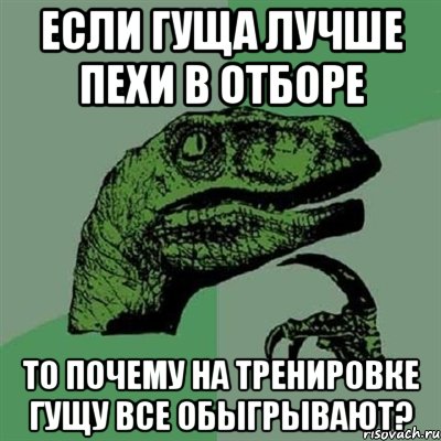 если гуща лучше пехи в отборе то почему на тренировке гущу все обыгрывают?, Мем Филосораптор