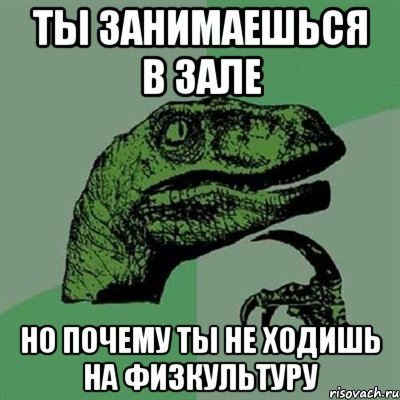 ты занимаешься в зале но почему ты не ходишь на физкультуру, Мем Филосораптор