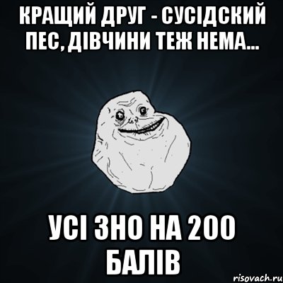 кращий друг - сусідский пес, дівчини теж нема... усі зно на 200 балів, Мем Forever Alone