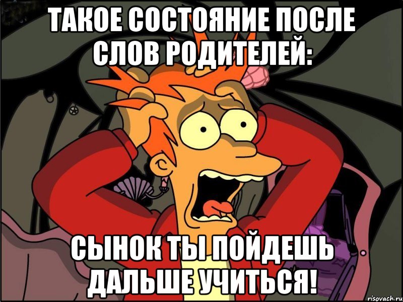 такое состояние после слов родителей: сынок ты пойдешь дальше учиться!, Мем Фрай в панике