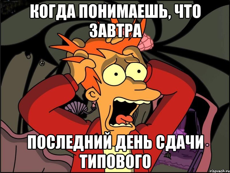 когда понимаешь, что завтра последний день сдачи типового, Мем Фрай в панике