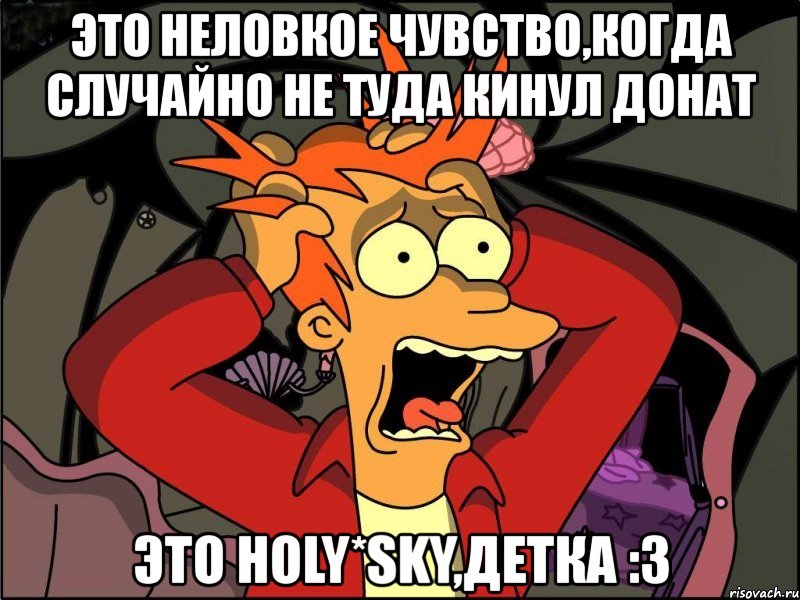 это неловкое чувство,когда случайно не туда кинул донат это holy*sky,детка :3, Мем Фрай в панике