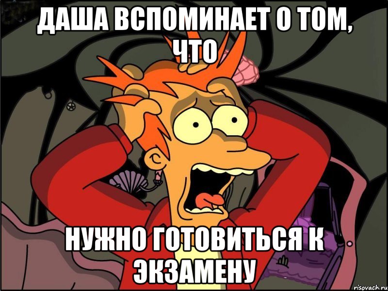 даша вспоминает о том, что нужно готовиться к экзамену, Мем Фрай в панике