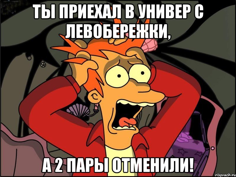 ты приехал в универ с левобережки, а 2 пары отменили!, Мем Фрай в панике