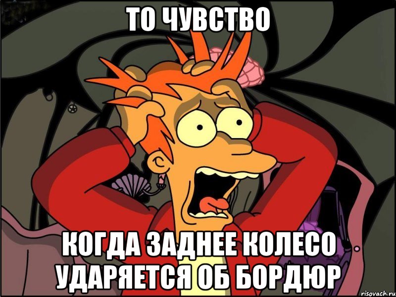 то чувство когда заднее колесо ударяется об бордюр, Мем Фрай в панике