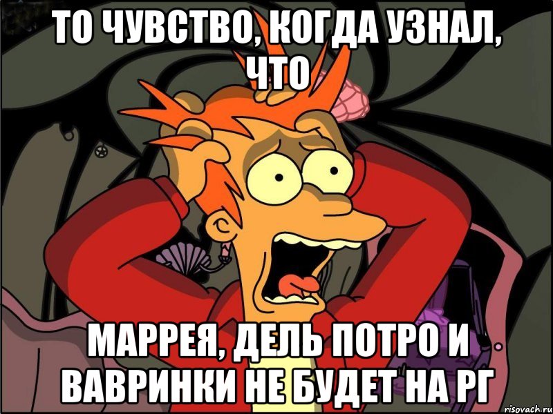 то чувство, когда узнал, что маррея, дель потро и вавринки не будет на рг, Мем Фрай в панике