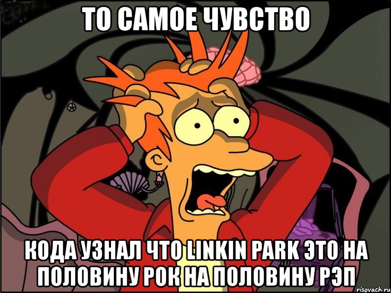 то самое чувство кода узнал что linkin park это на половину рок на половину рэп, Мем Фрай в панике