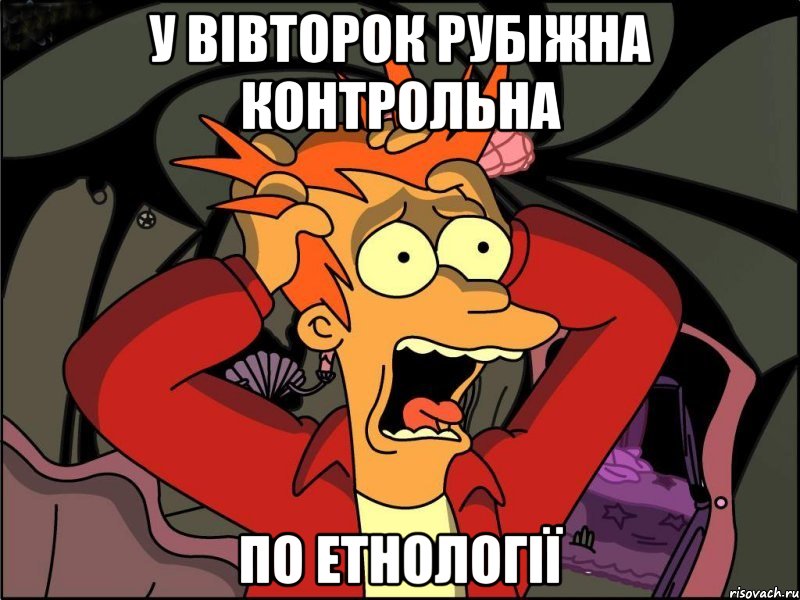у вівторок рубіжна контрольна по етнології, Мем Фрай в панике