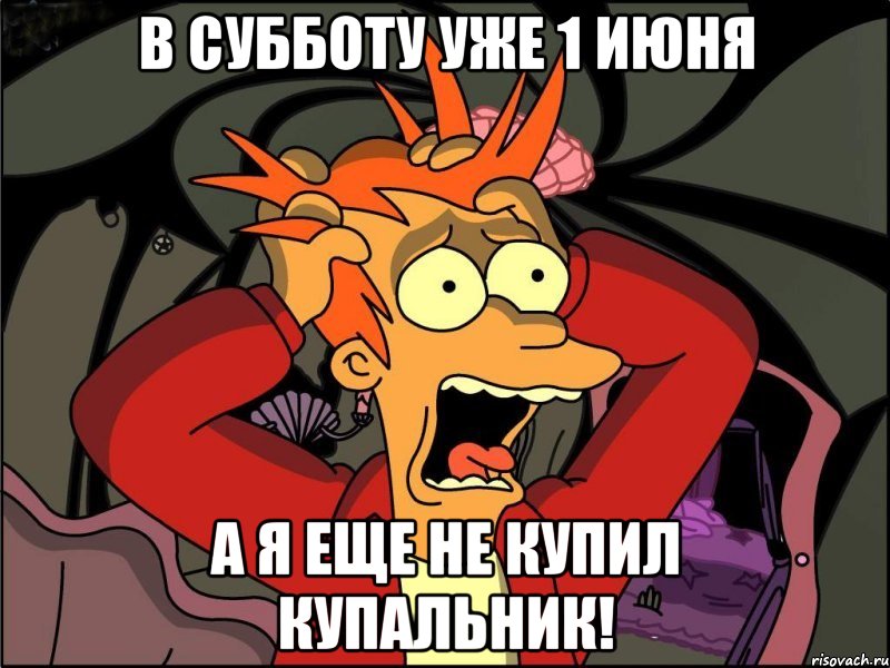 в субботу уже 1 июня а я еще не купил купальник!, Мем Фрай в панике