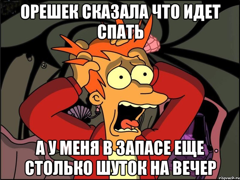 орешек сказала что идет спать а у меня в запасе еще столько шуток на вечер, Мем Фрай в панике