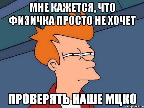 мне кажется, что физичка просто не хочет проверять наше мцко, Мем  Фрай (мне кажется или)